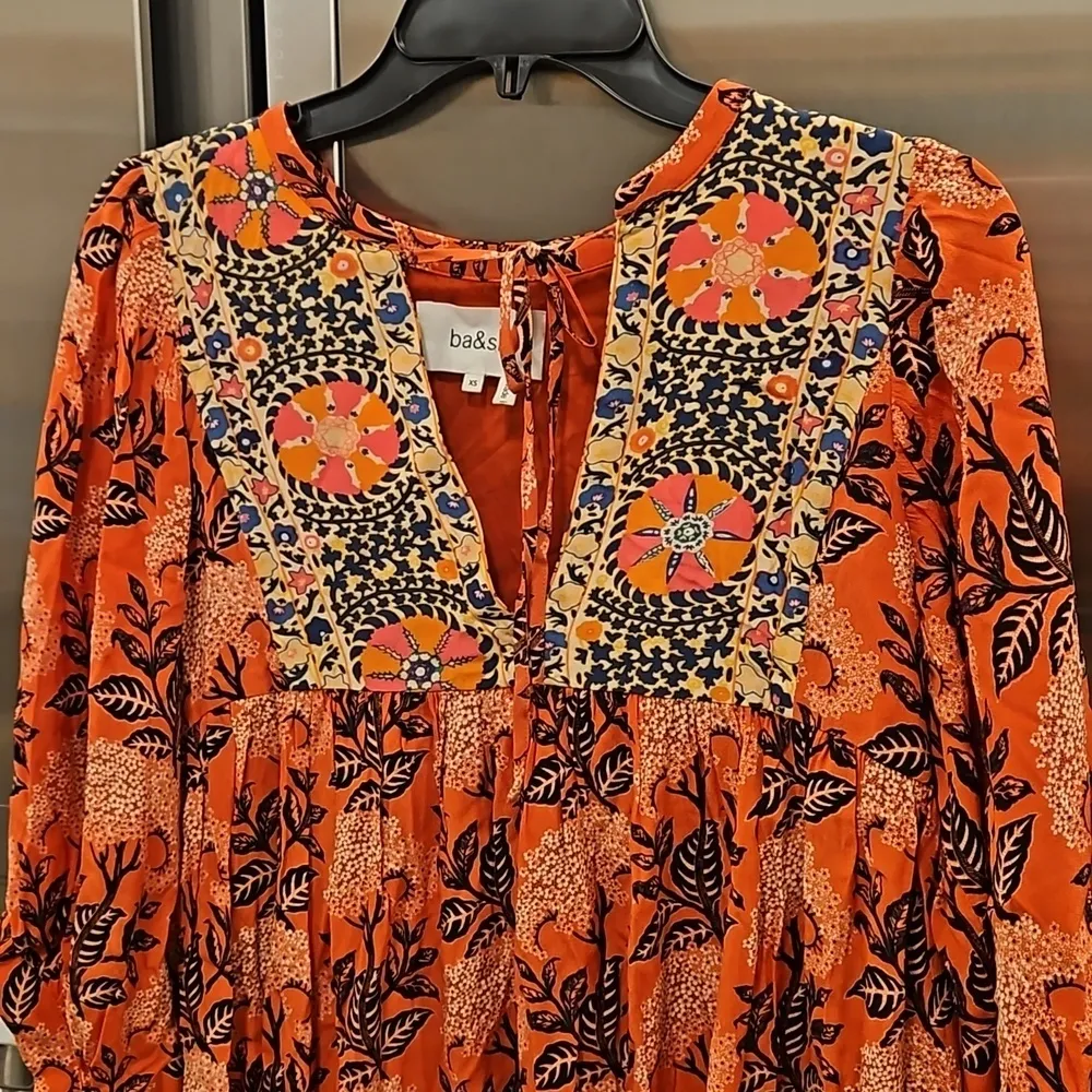 💕BA&SH💕 Gaia Tunic Dress ~ Orange Floral Print XS - Image 13