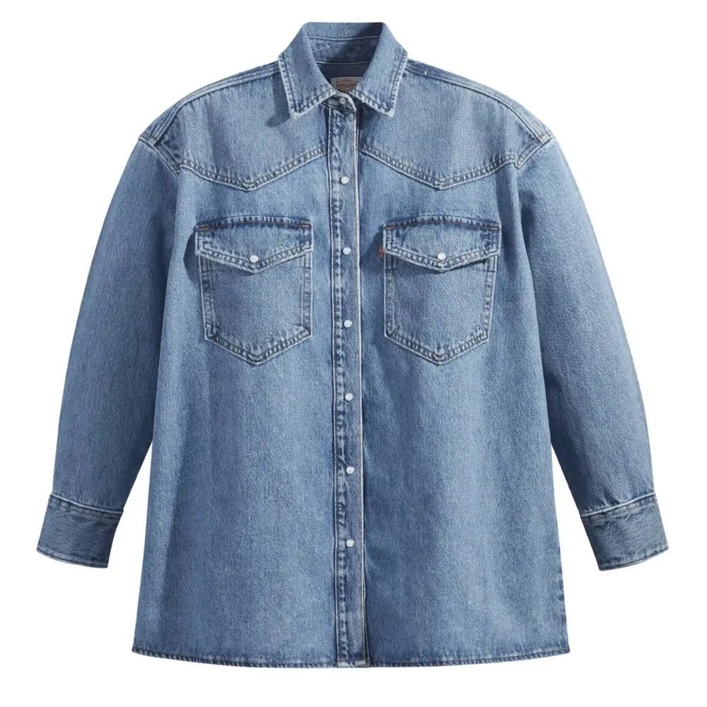 NWT LEVI’S Dylan Oversize Western Indigo Denim Jacket Shirt  Stonewash L - Image 6