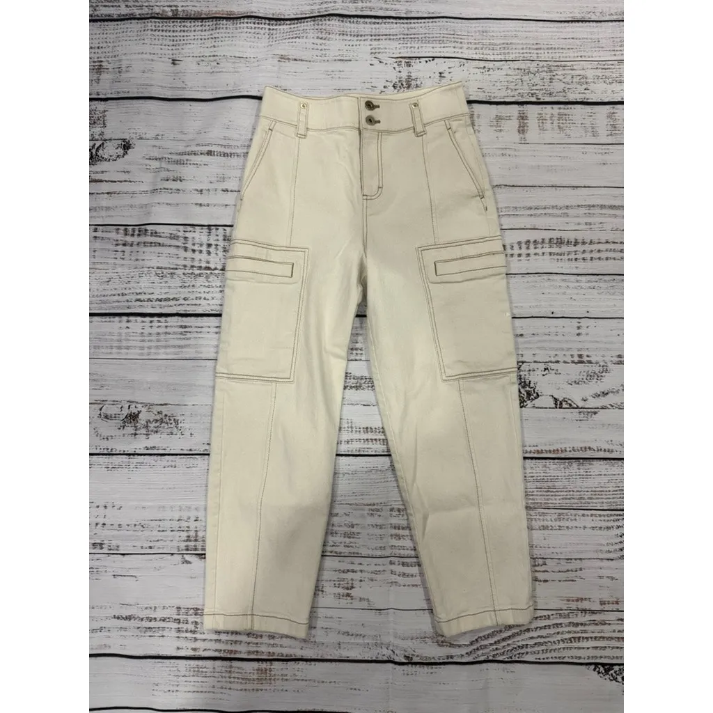 CARVEN Women's Beige Cargo Ankle Denim Jeans Pants Size 2 Straight Leg Casual - Image 2