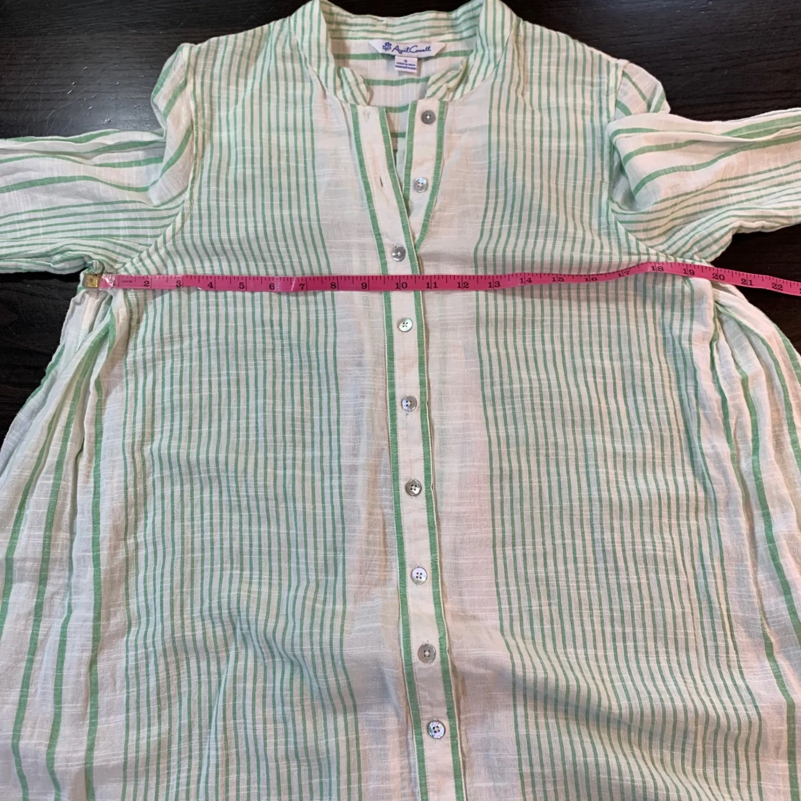 April Cornell Striped Button Down Tunic Top Boho Gauze Womens S Semi Sheer READ‎ Green - Image 6