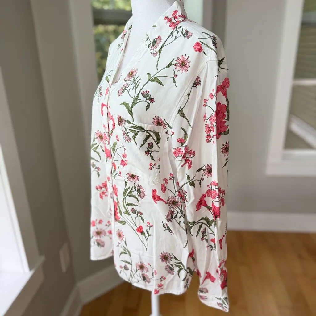 George White Pink Floral Long Sleeve Button Down Long Sleeve Shirt Size Large - Image 2