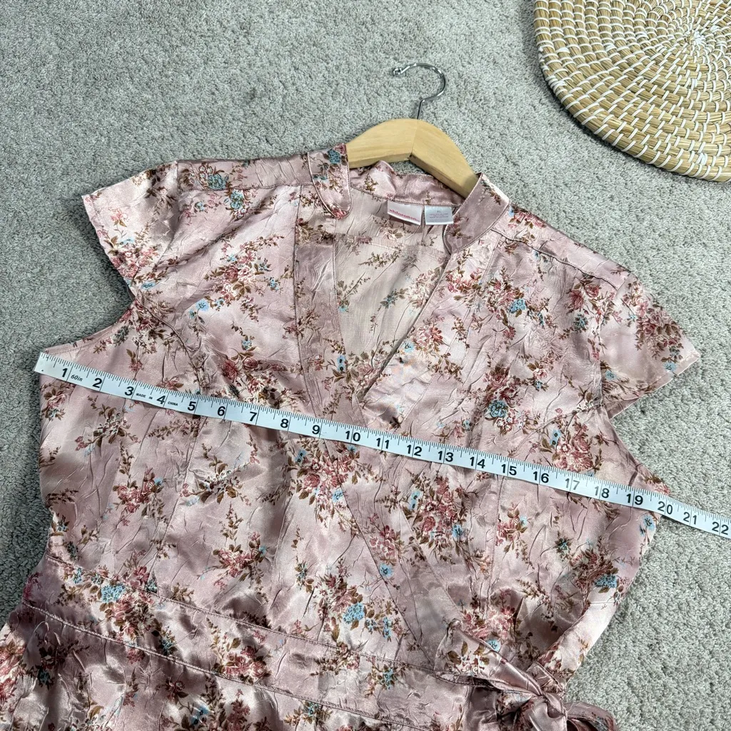 Xhilaration Vintage Y2K Asian Floral Wrap Top Satin Fairy Coquette in Pink XL - Image 9