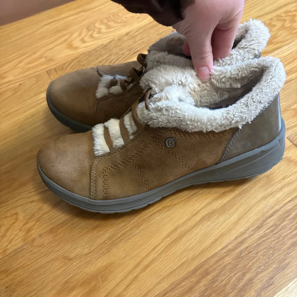 Ryka Bzees Golden Tan Faux Shearling Fur Slip On Elastic Tie Shoes Women’s 8 - Image 2