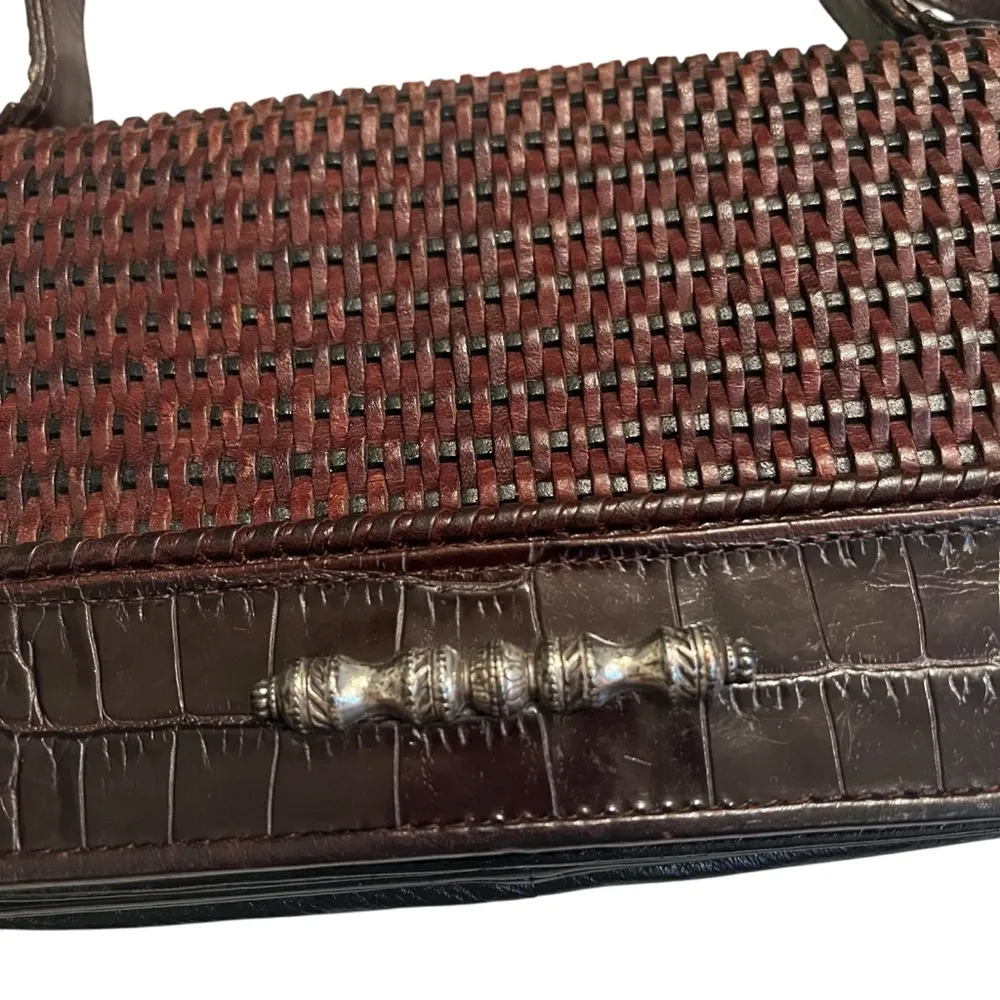 VTG Brighton Y2K Brown Woven Leather Crossbody Wallet Organizer w Phone Pocket - Image 9