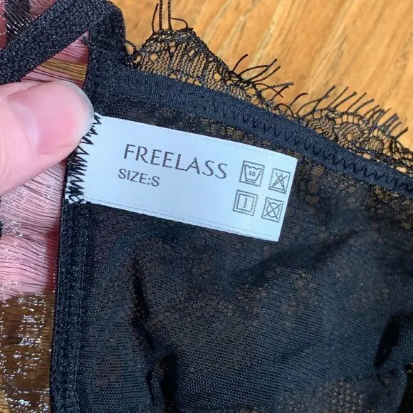 FreeLass Sheer Lace Triangle‎ Bralette Black - Image 3