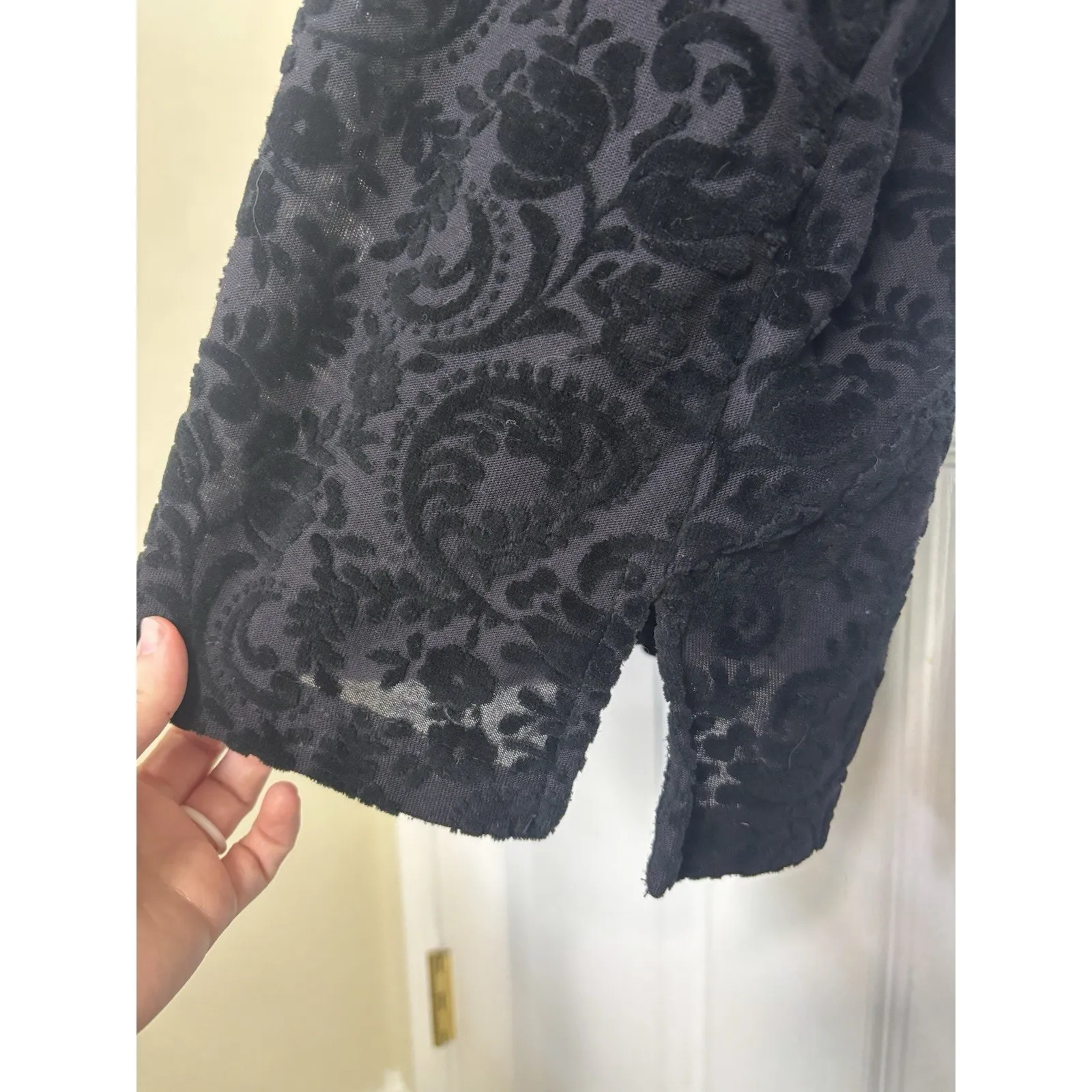 Vtg 90s Black Sheer Velvet Burnout Paisley Long Sleeve Size 1X Whimsgoth Gothic - Image 5