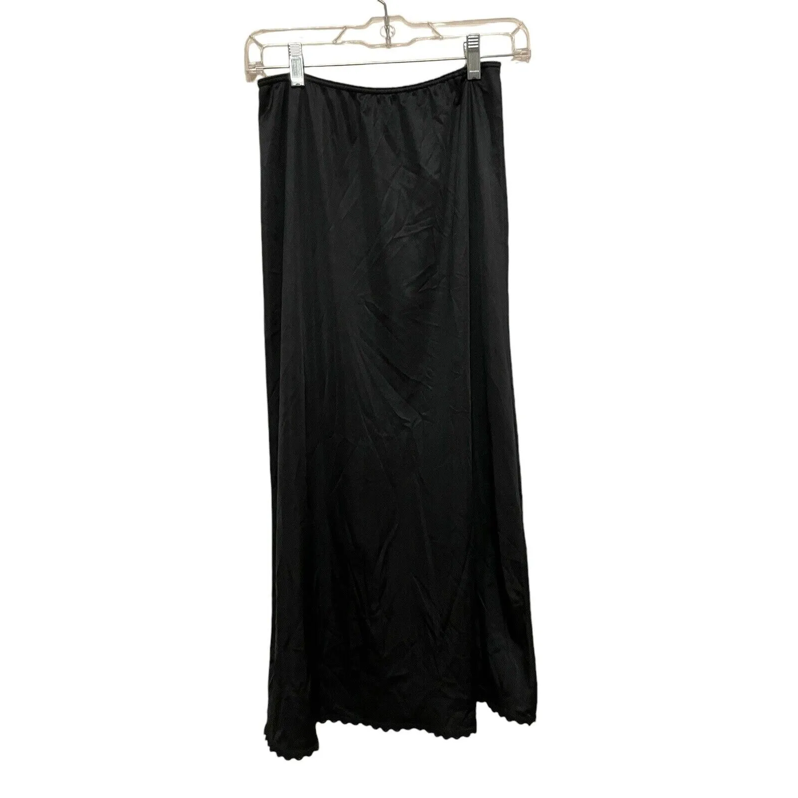 Vintage Warner's Slip Set Top Full Skirt Size Small/Medium Black Satin 1980s‎ - Image 9