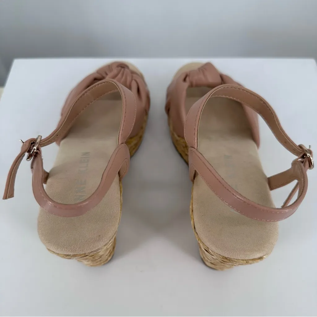 Anne Klein Wheatley Ankle Strap Espadrille Wedge Sandals size 9 in Nude Smooth - Image 6