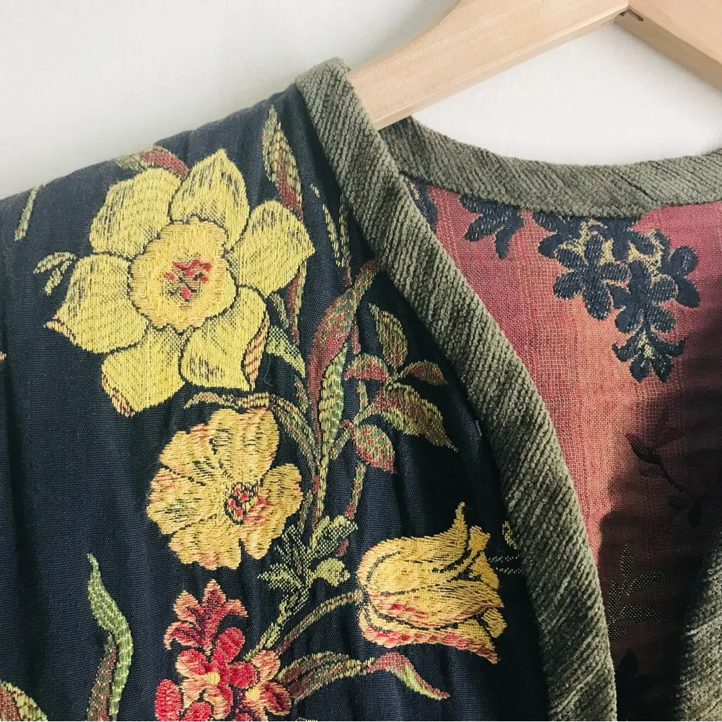 Vintage Indago Design Floral Tapestry Reversible Art to Wear Kimono Jacket Size M - Image 4