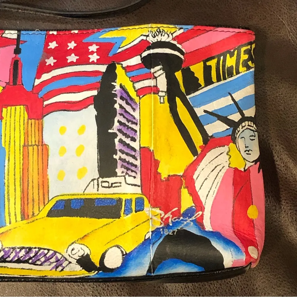 SHARIF New York City Landmarks Limited Edition Hand Painted Wristlet Clutch Black - Image 3
