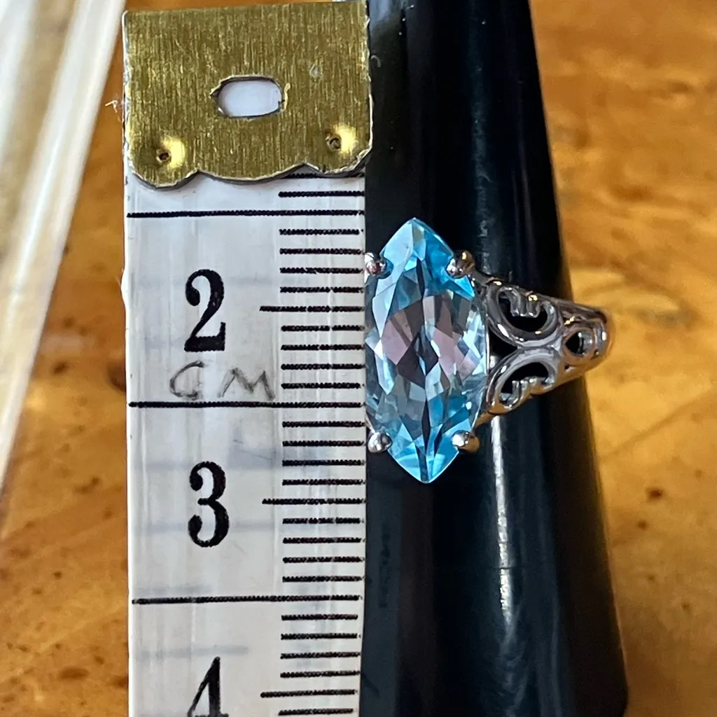 Sky Blue Topaz Marquise Ring Size 8 Silver - Image 8