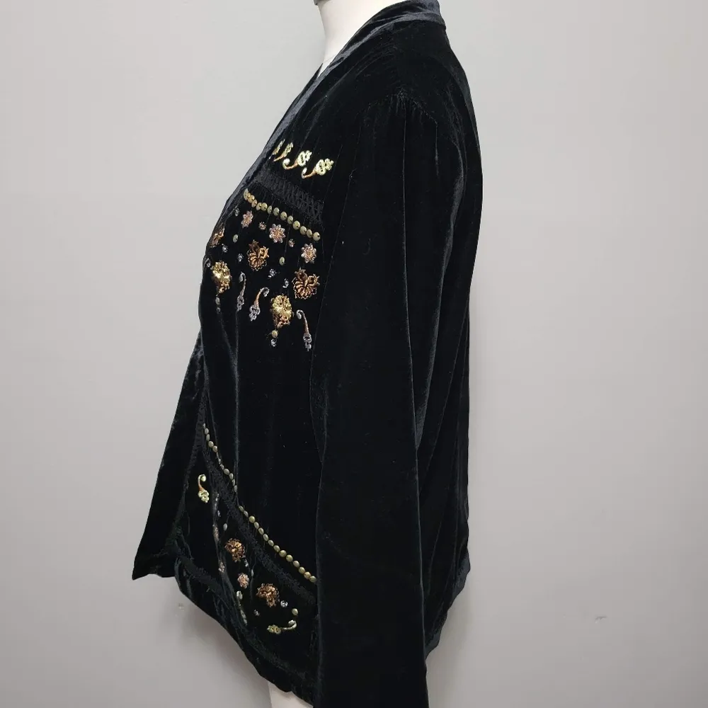Vintage America Blues Serina Black Embellished Velvet Jacket Size Large - Image 6
