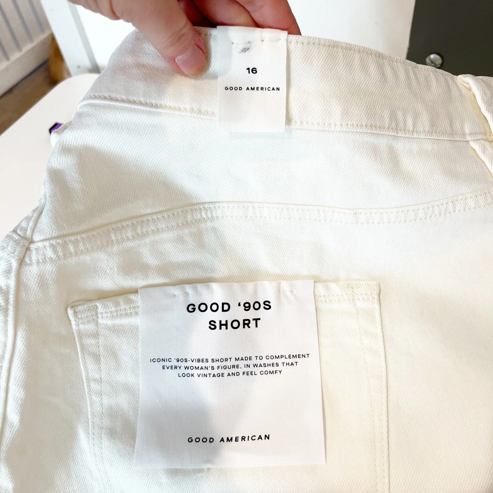 Good American Good '90s High Rise Stretch Denim Cutoff Shorts Cloud White 16 - Image 6