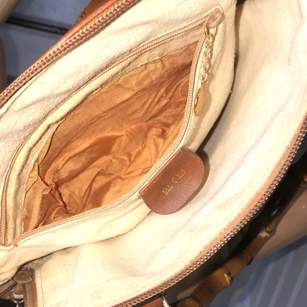 VINTAGE GUCCI Leather Top Handle Bamboo Tote Hand Bag Original Crossbody Strap - Image 11