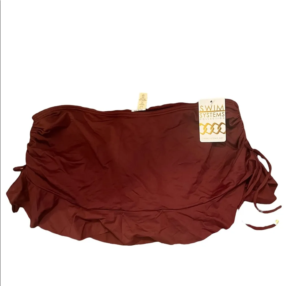 Swim Systems Dark Red Bikini Bottom with Skirt small - Image 34