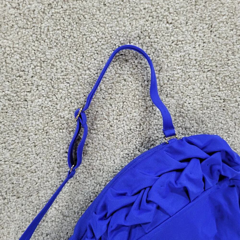 Jantzen One Piece Swimsuit Womens 10 Blue Braided Halter Bandeau Blouson Beach - Image 10