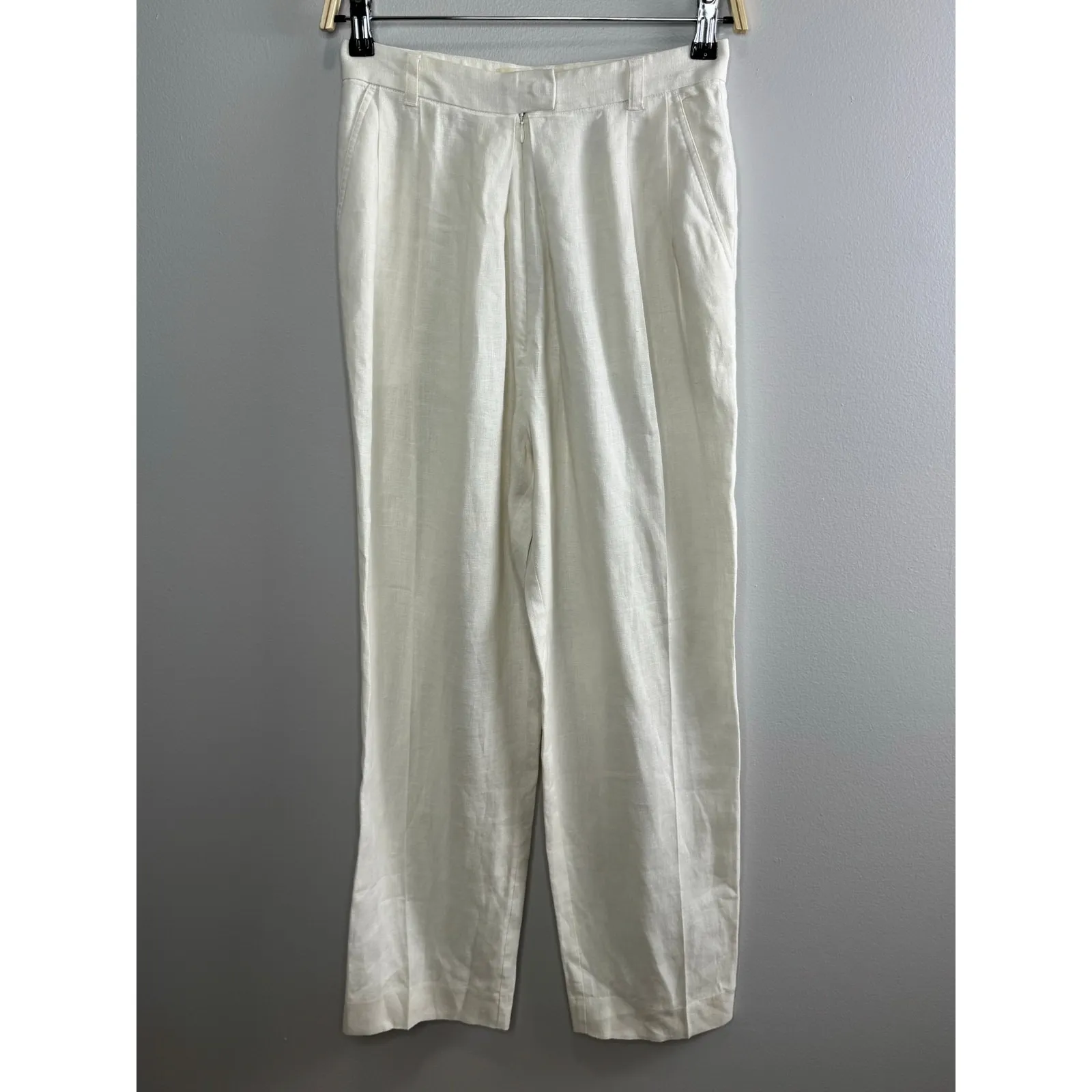 Mara Hoffman Eldora‎ Trouser Size 4 White High Rise Wide Leg Tailored 100% Hemp - Image 3