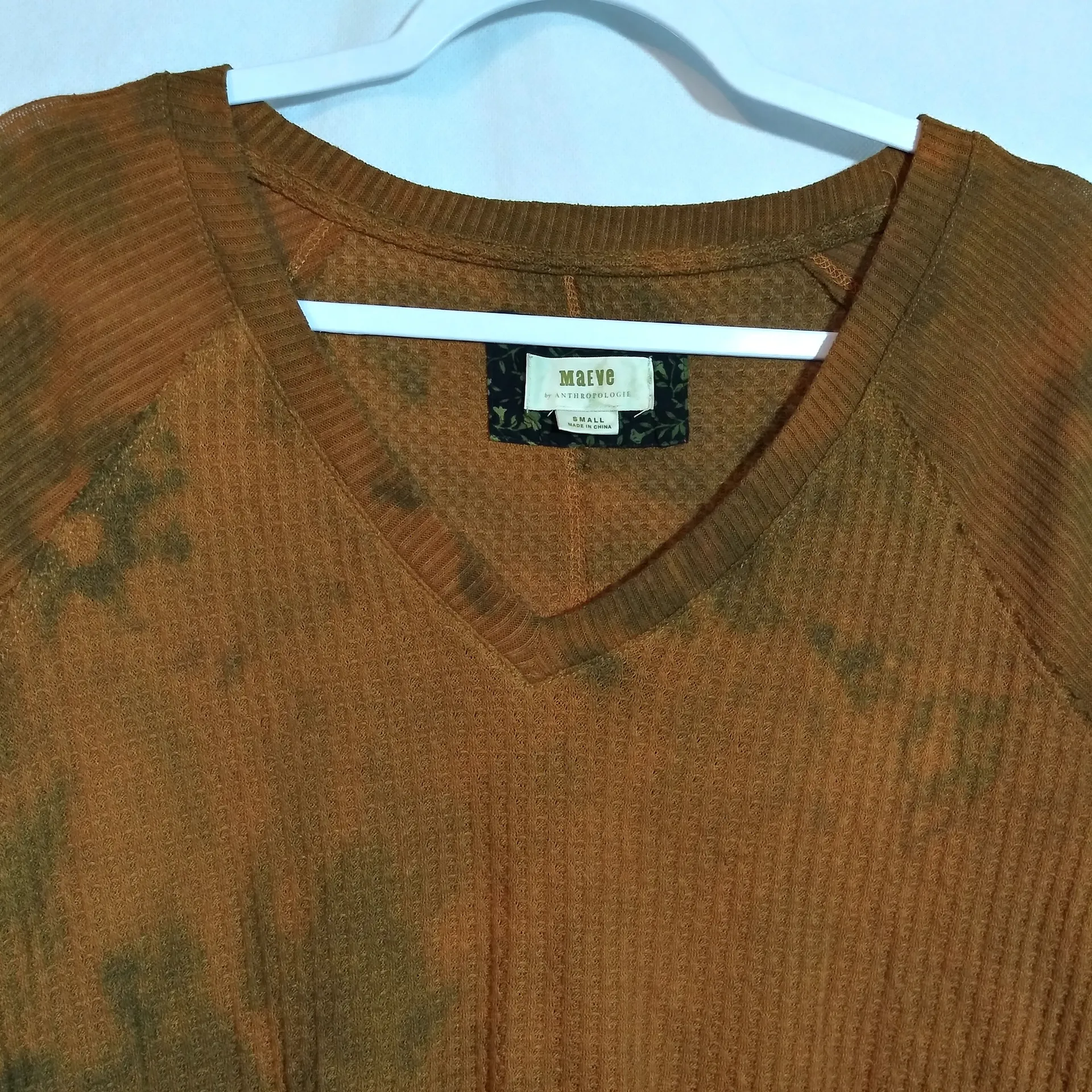 Maeve by Anthropologie Pearson V Neck Waffle Knit Long Sleeve Tie Dye Top Size S - Image 2