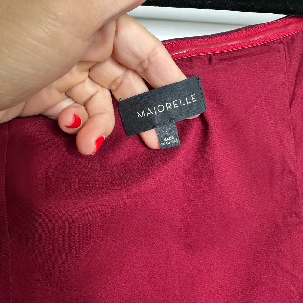 Majorelle Sky Off The Shoulder Metallic Bodycon Mini Dress in Burgundy Red - Image 9