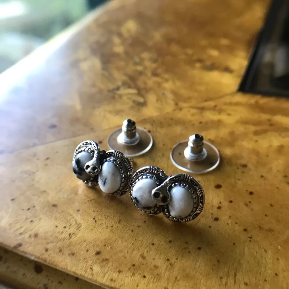 Artistic White Buffalo Sterling Silver Snake Stud Earrings - Image 2