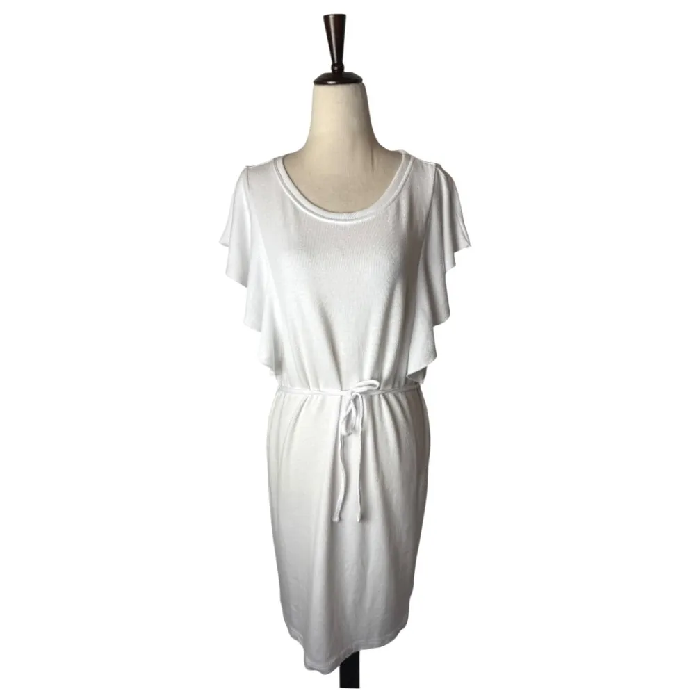 Z Supply Dress Women Medium White Capri‎ Ruffle Sleeve French Terry Mini NWT - Image 2