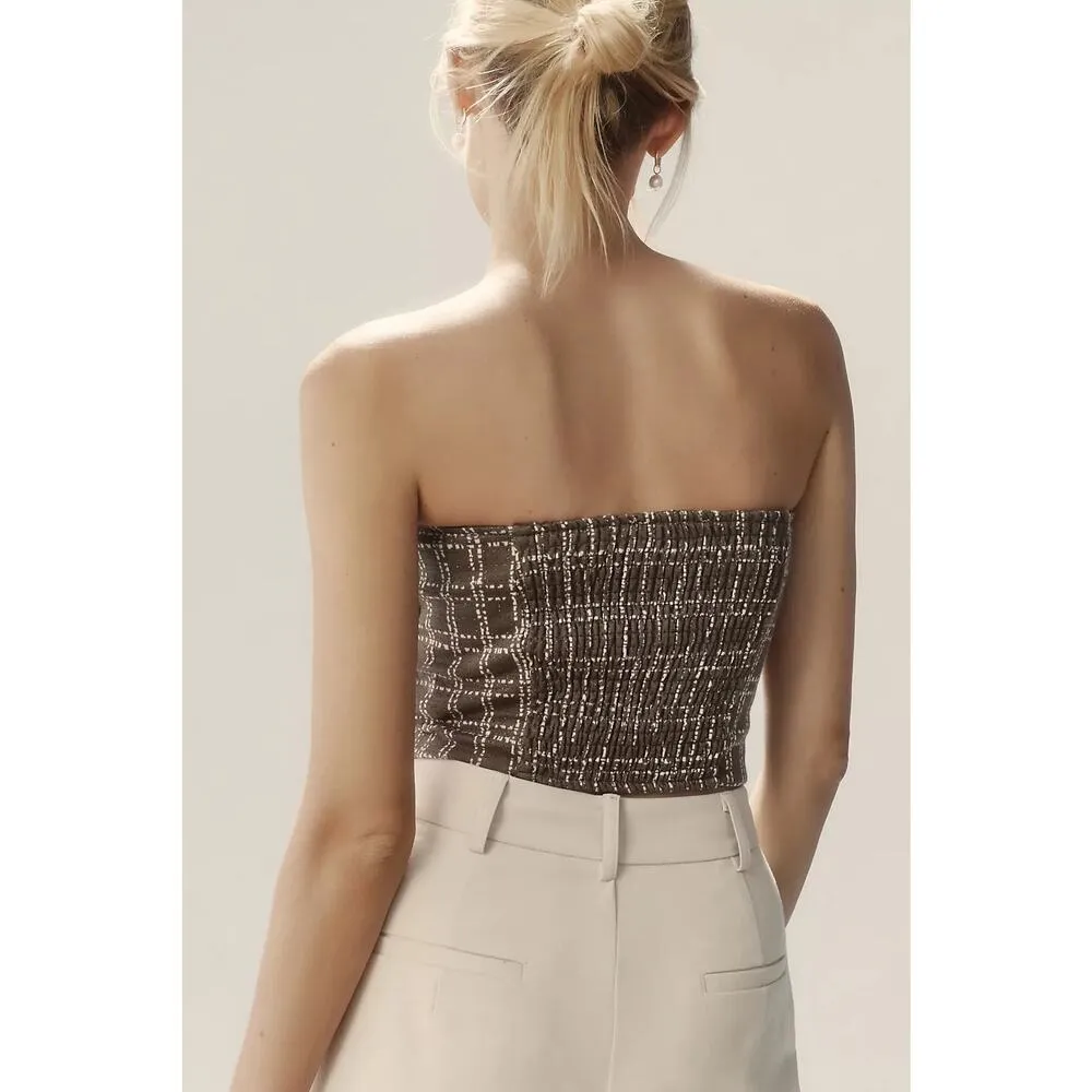 Anthropologie Maeve Strapless Corset Top Olive Green Metallic Sweetheart Medium - Image 2