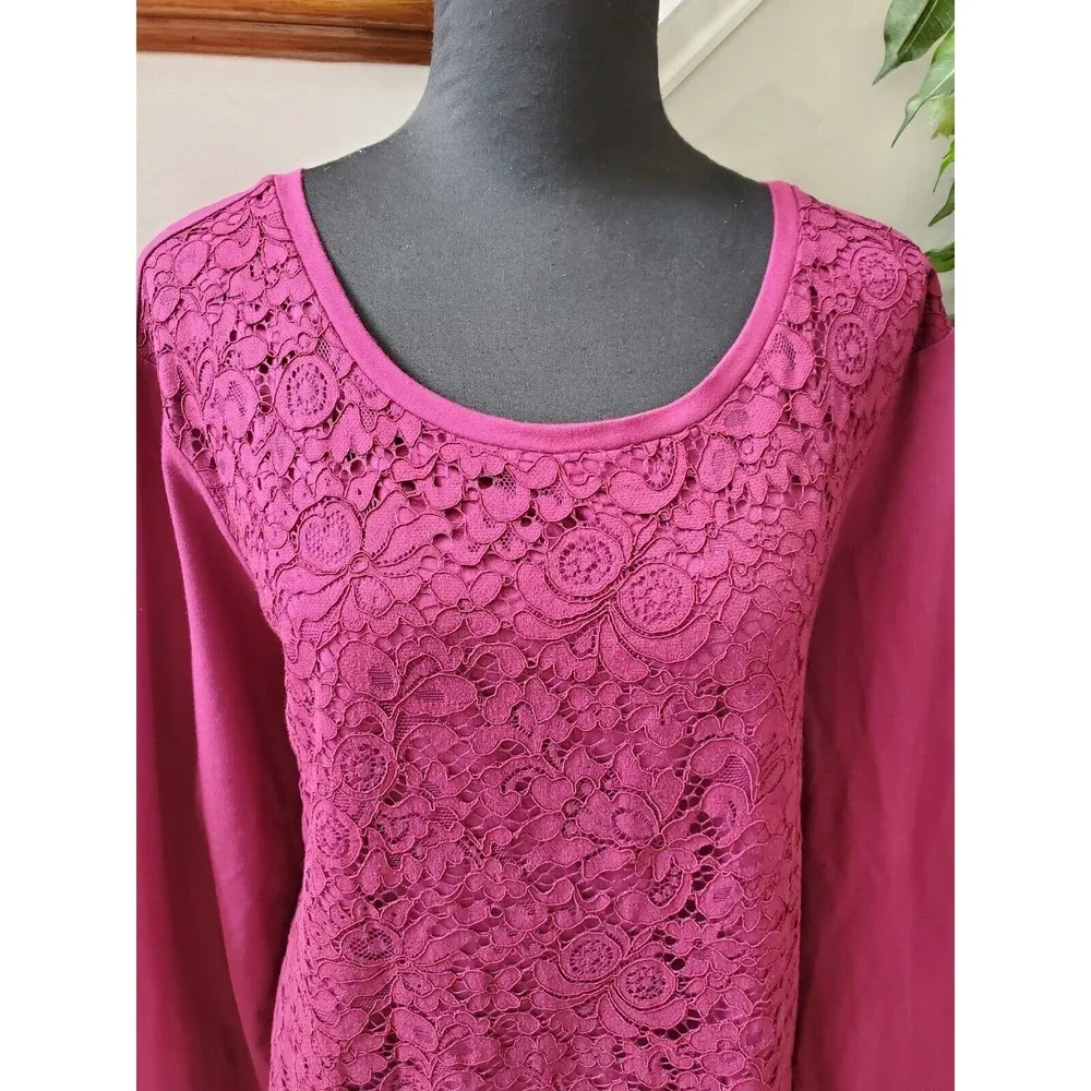 Laura Scott Women's Pink Cotton Long Sleeve Round Neck Casual Blouse Size 3X - Image 3