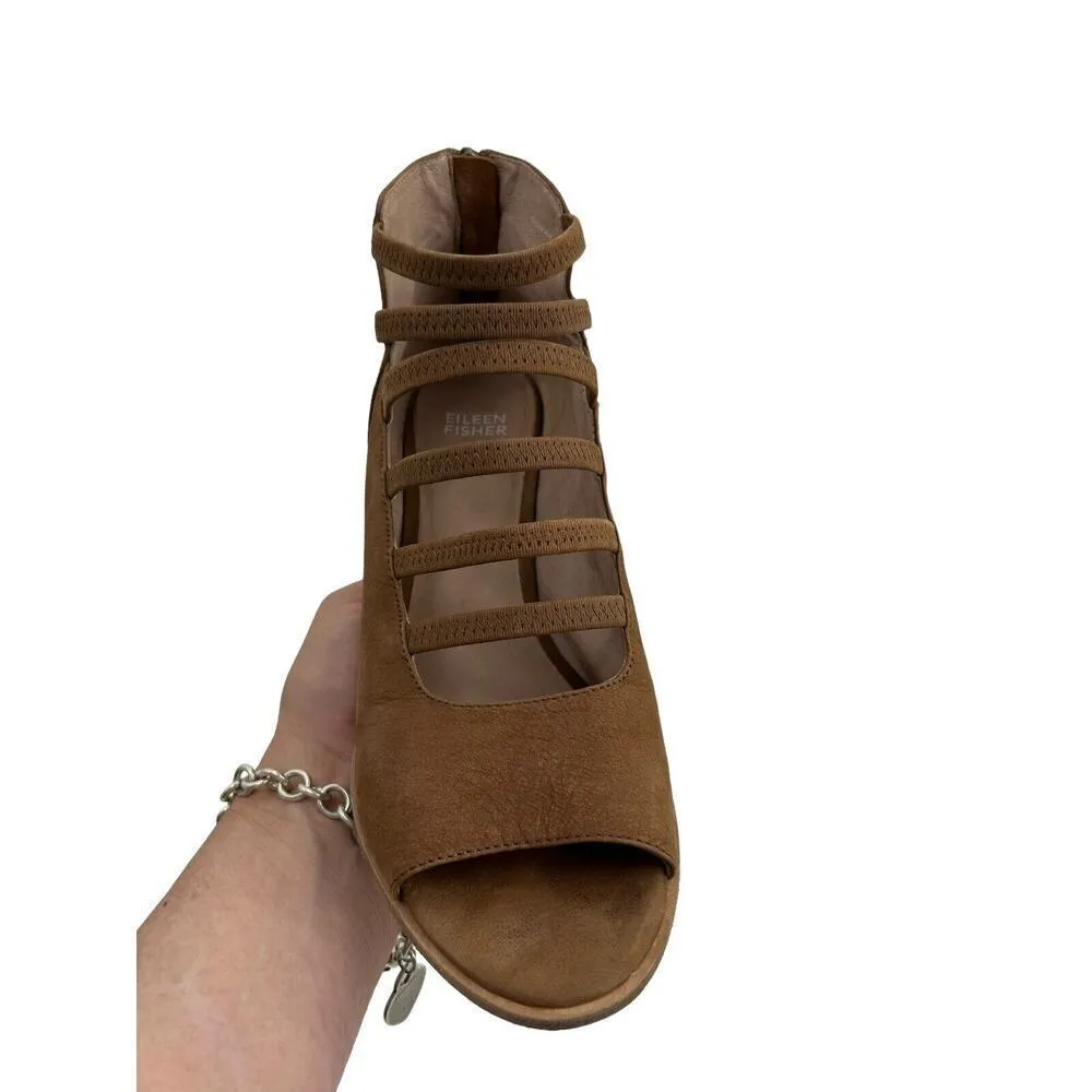 Eileen Fisher Booties Womens 10 James Strappy Sienna Tan Ankle Open Toe Shoes - Image 5