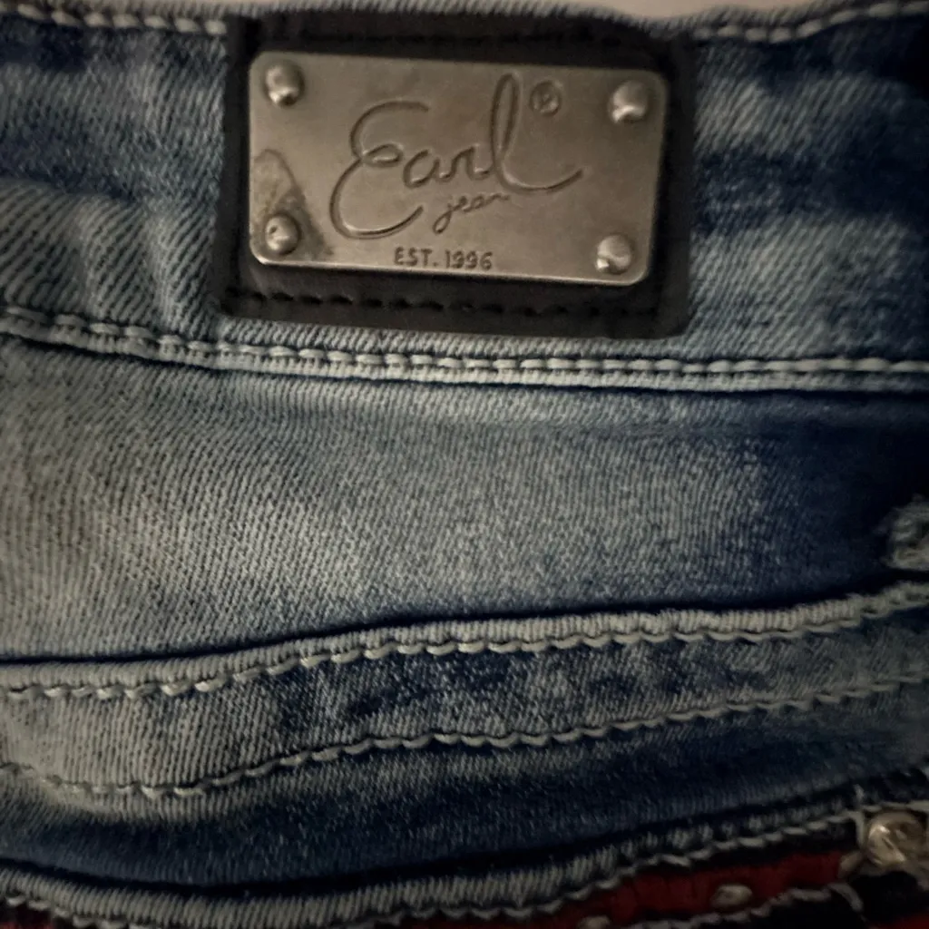 Earl Jean Y2k Denim Shorts Womens 6 Star Pocket Rhinestone Patriotic Blue - Image 7