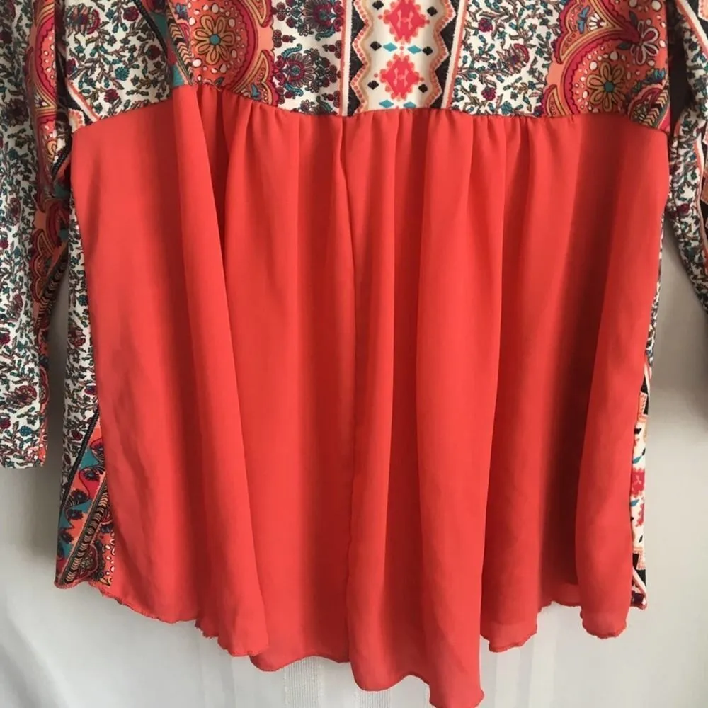 Rue 21 Mixed Media 3/4 Sleeves Scoop Neck Blouse Tribal Small Junior’s Top Peach - Image 9