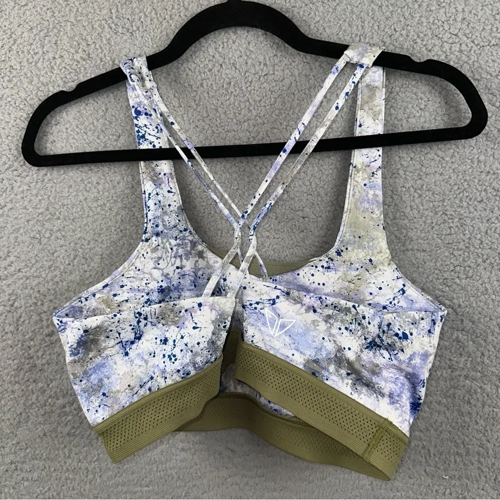 Korsa Road Runner Sports Bra Womens Medium Lilac Print Hypnotic Strappy Athletic Purple - Image 6