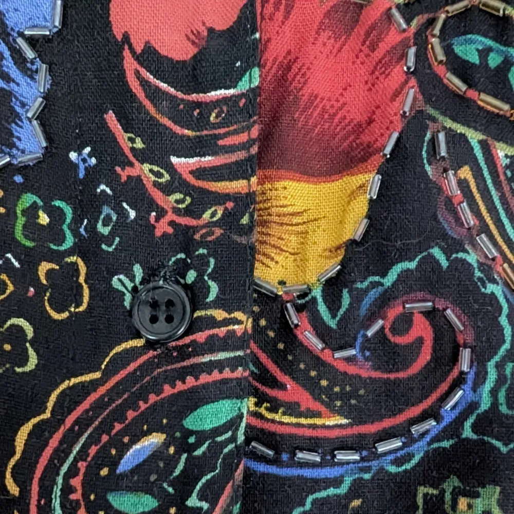 Deadstock Jane Ashley Paisley Beaded Rayon Oversized Shirt L - Image 5