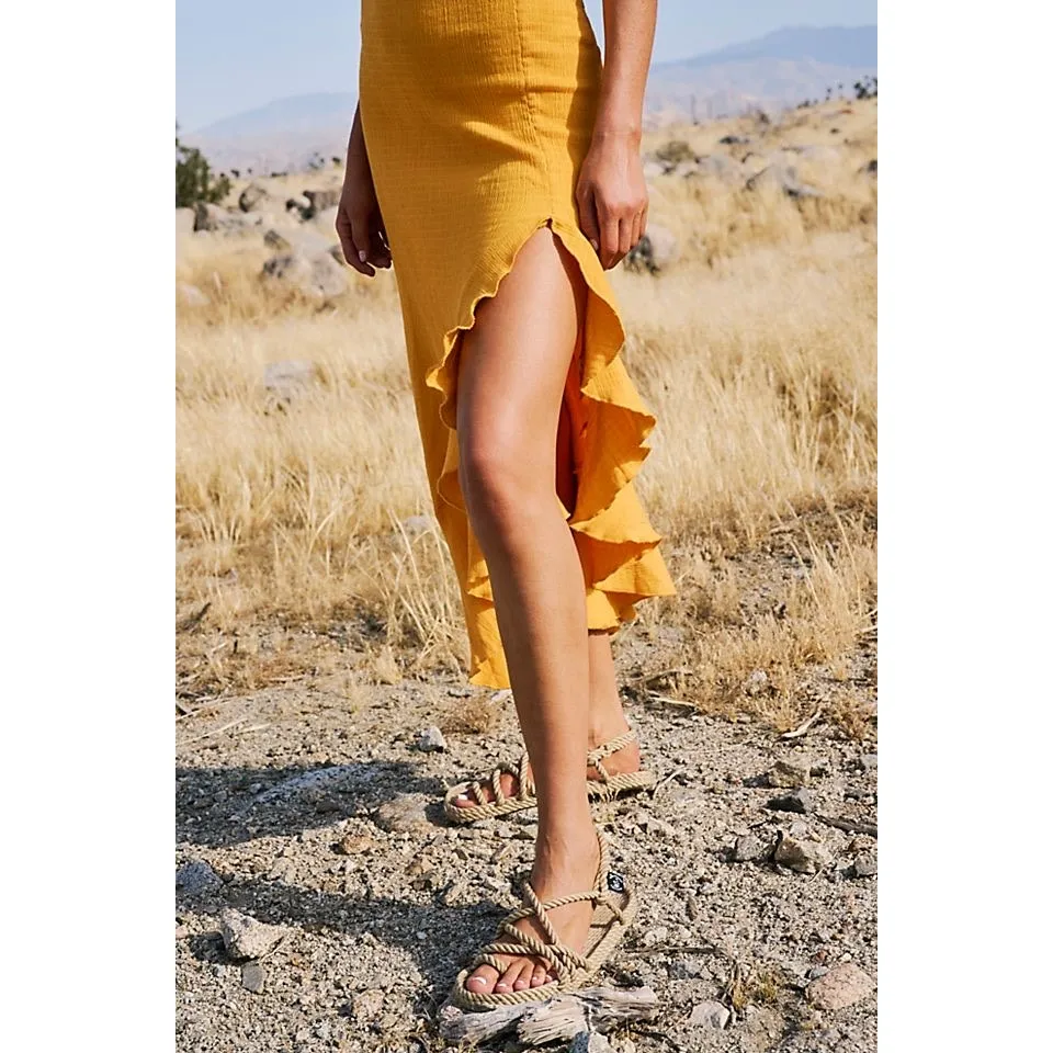 Free People Made Me Blush Midi Dress Size Small Yellow Asymmetrical Ruffle Hem - Image 9