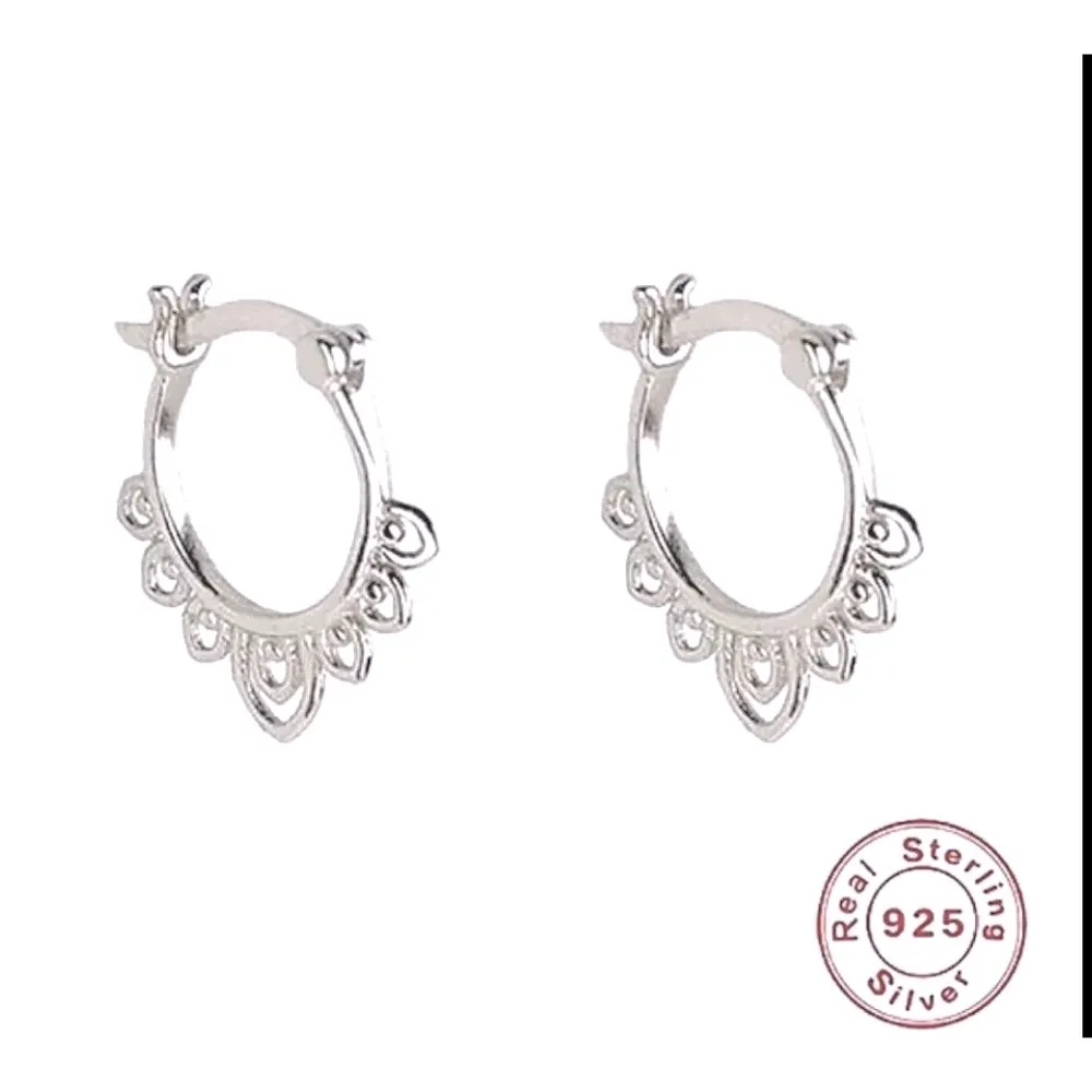 NEW Boho 925‎ Sterling Silver Lotus Flower Hoop Earrings - Image 7