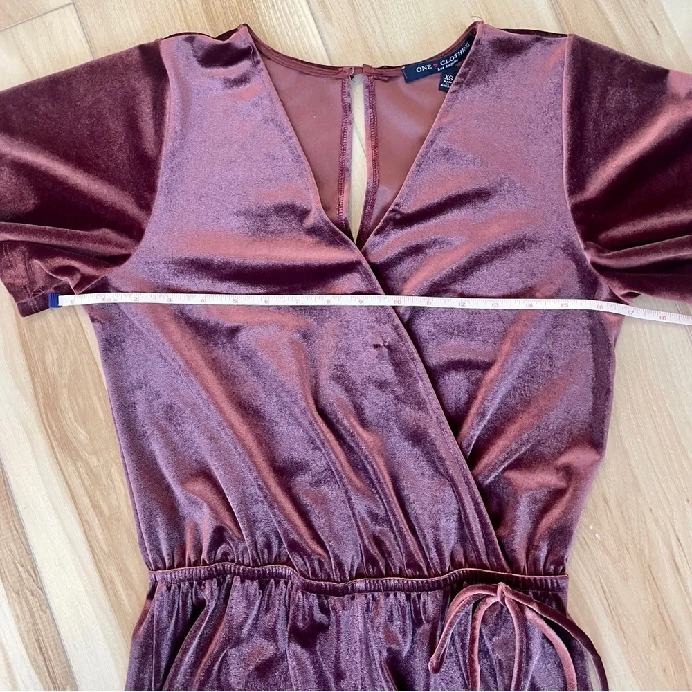 One Clothing Los Angeles Burgundy￼ Velvet Jumper Romper XS With Side Tie - Image 13