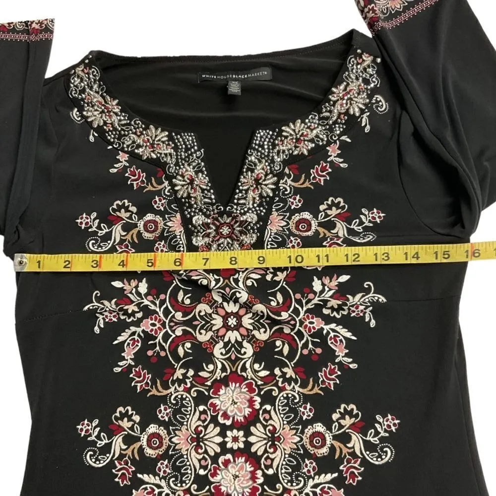 White House Black Market Embellished Shift Dress 3/4‎ Sleeve Pleat Hem Size XS - Image 10