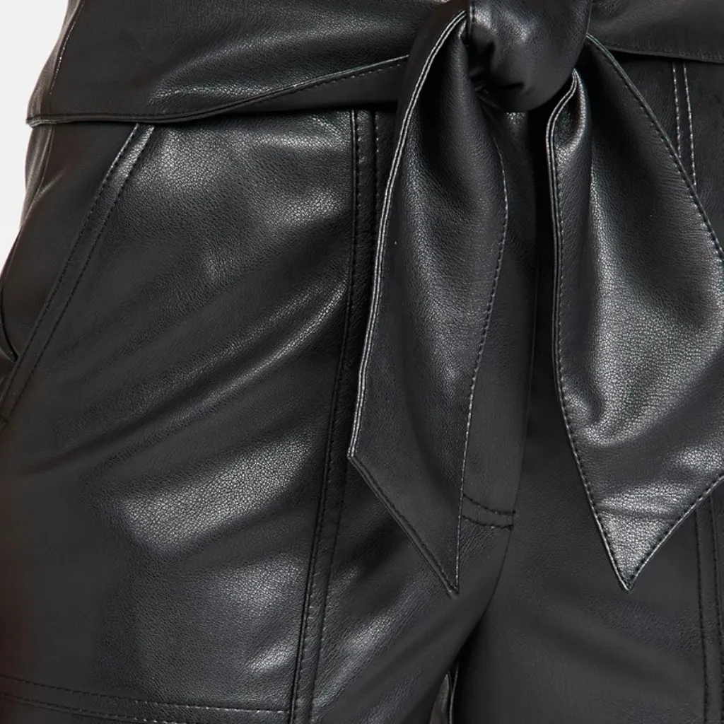 JONATHAN SIMKHAI Tessa Black Vegan Leather Tie‎ Waist Cropped Pant Size 4 Moto - Image 8