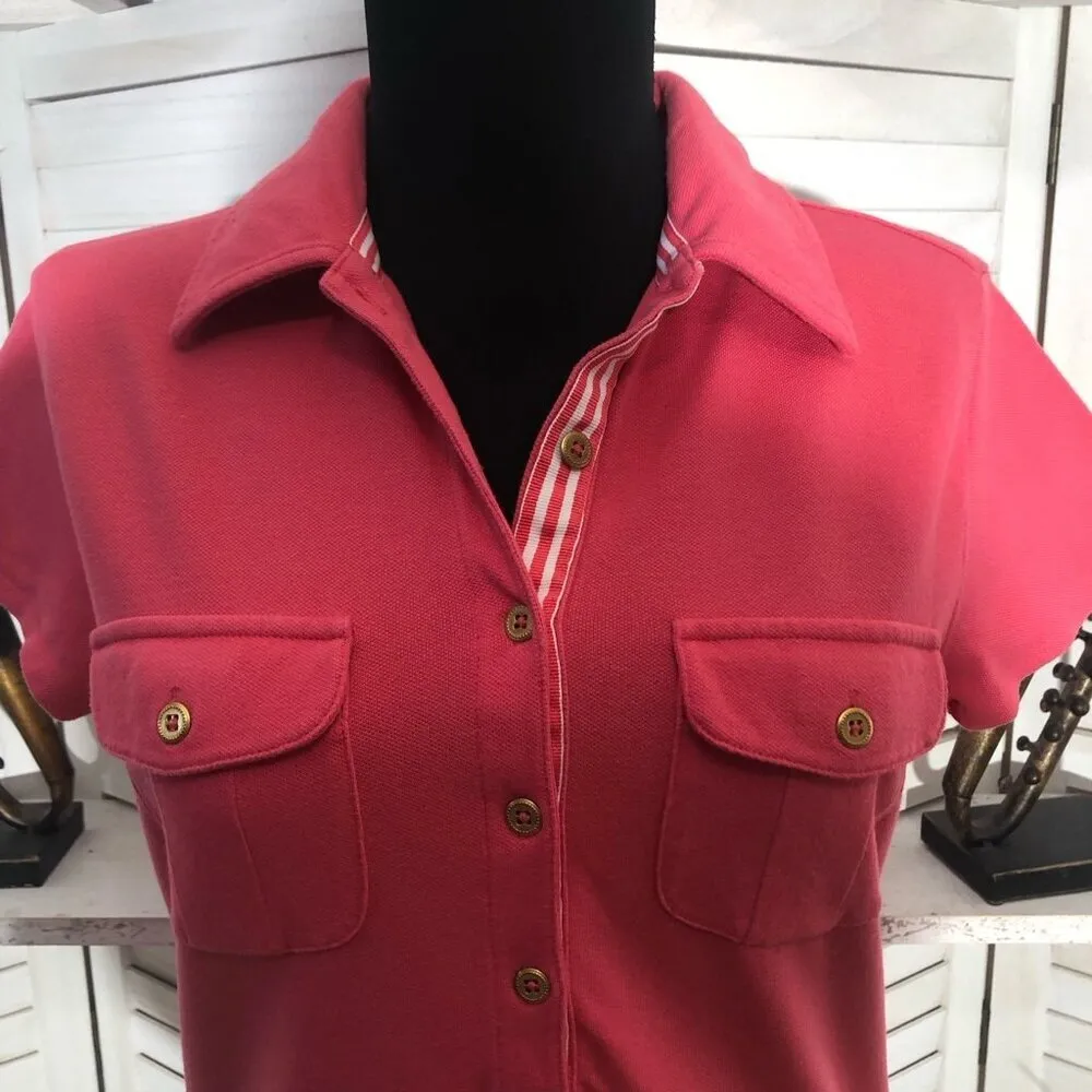 Land's End Tennis Polo Shirt Hot Pink Short Sleeve - Medium - Image 11