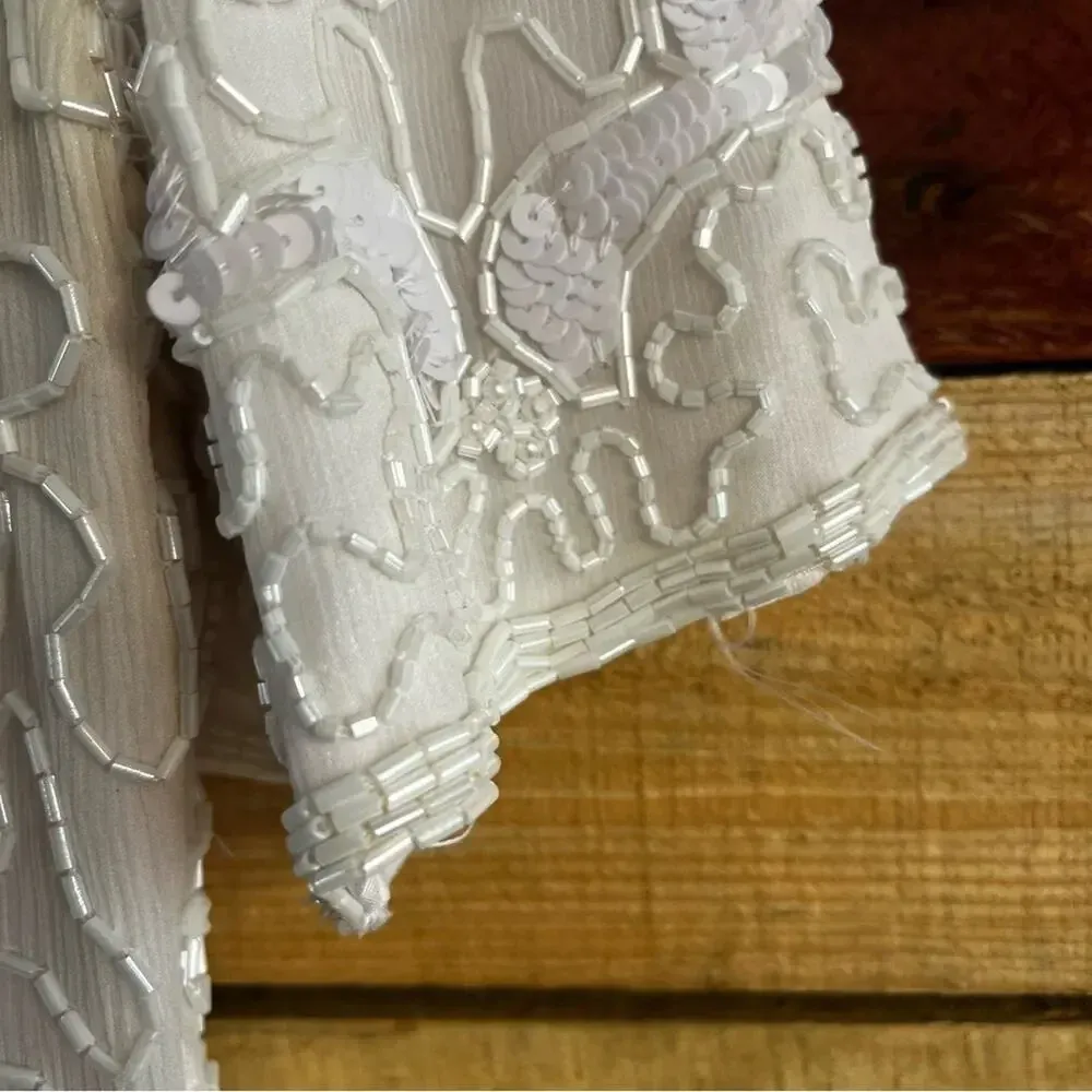 White 100% Silk Beaded Top‎ Size Medium - Image 8