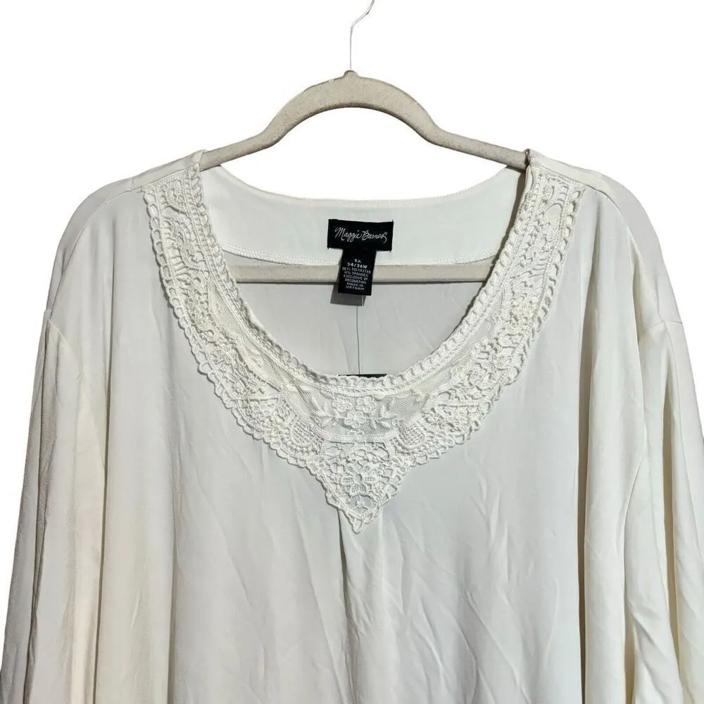 Maggie Barnes Tunic Top Womens 5X 34 36W Ivory Stretch Blouse Ladies - Image 2