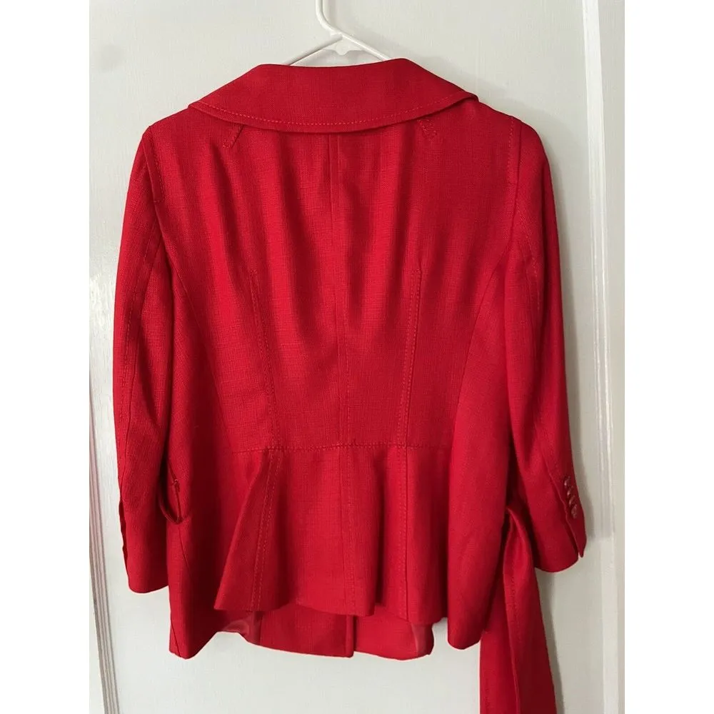 Zara Woman Solid Red Buttonup Belted Jacket Blazer Top Size 8 Dressy Business - Image 4