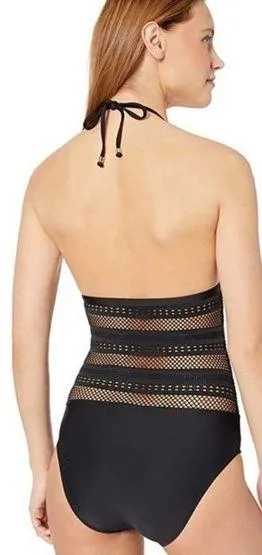 ELLA MOSS Swimsuit One Piece Hearts of Flutter Black Crochet Lace NWT SZ Small - Image 2