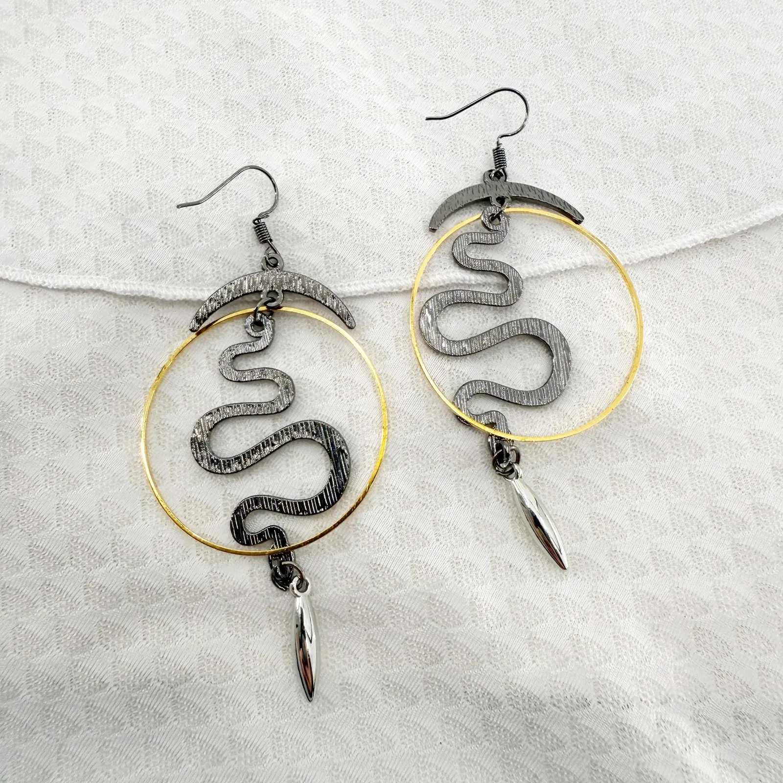 Celestial Snake Drop Earrings, Witchy Earrings, Gift for Her Silver - Image 2