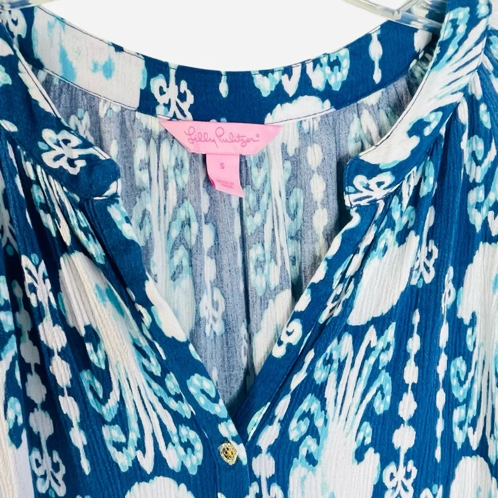 Lilly Pulitzer ELSA ROMPER Indigo Get in Line Blue White GAUZE size S - Image 8
