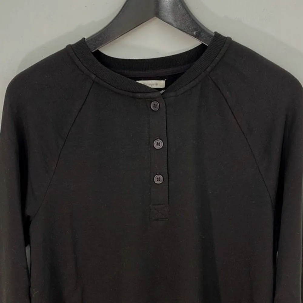Thread & Supply Womens Henley Shirt Top Long Sleeve 3 Button Stretch Black Small - Image 3
