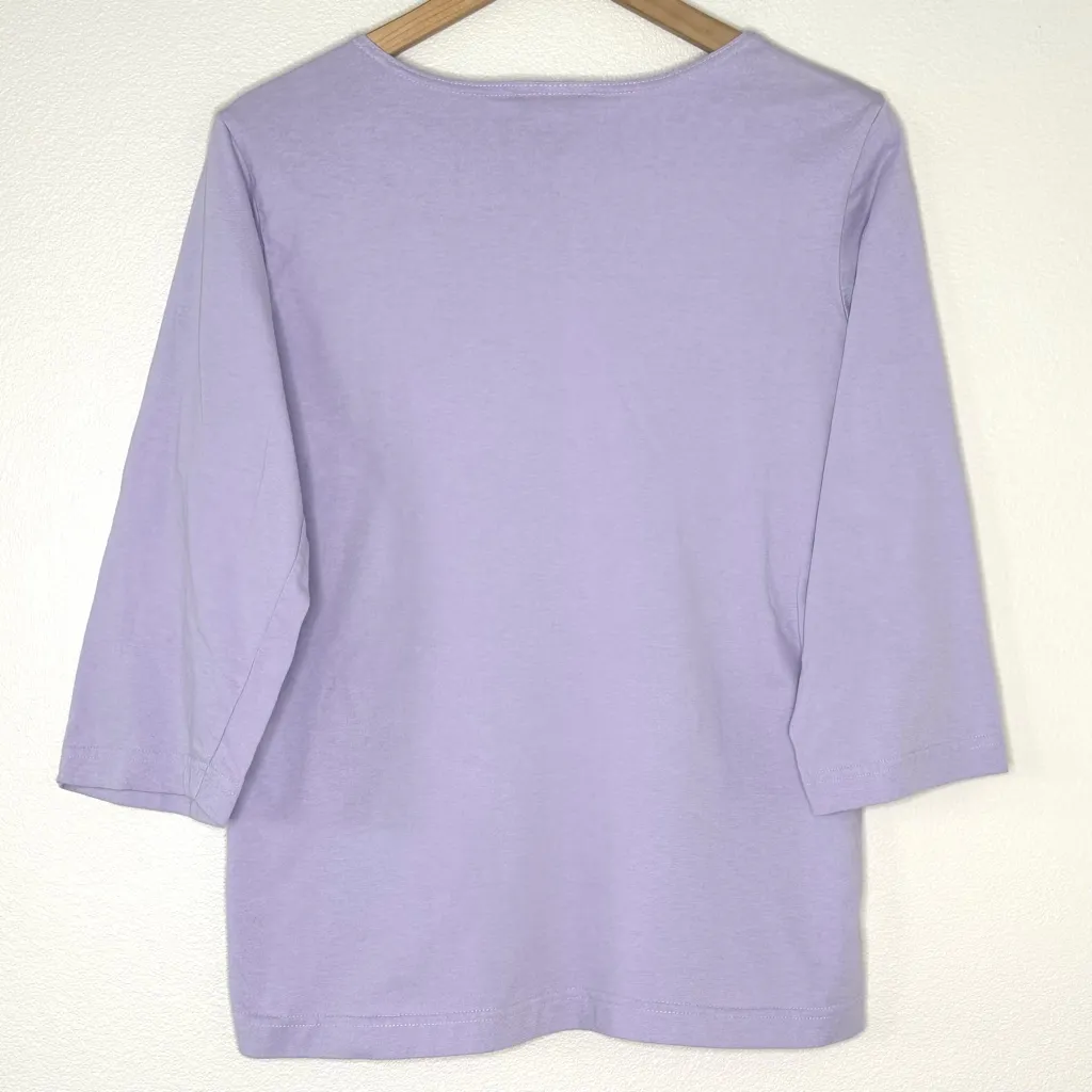 Vintage Blair 100% Cotton Lavender Cut out 3/4 sleeve top Embroidery Cottage - Image 4