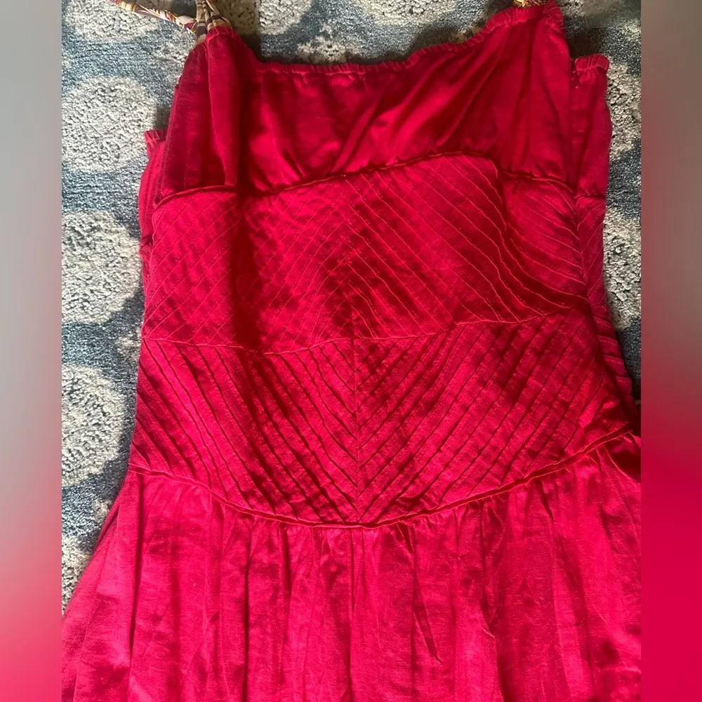 Free People size 12 Hot Hibiscus fitted bustier dress tie straps maxi pintuck - Image 5