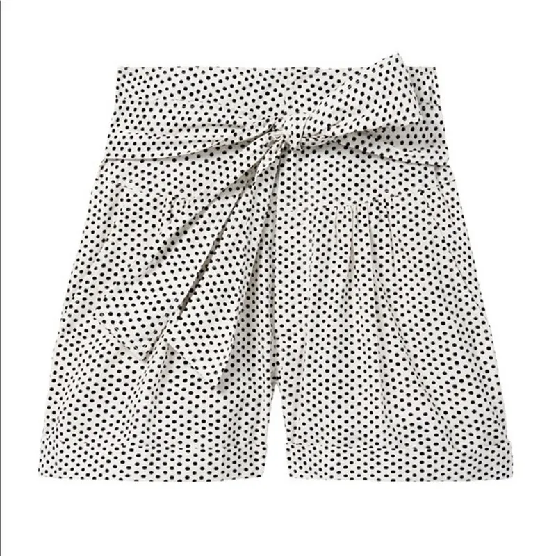 La Vie Rebecca Taylor Corinne White Black Polka Dot High Rise Tie Waist Shorts L Size L - Image 2