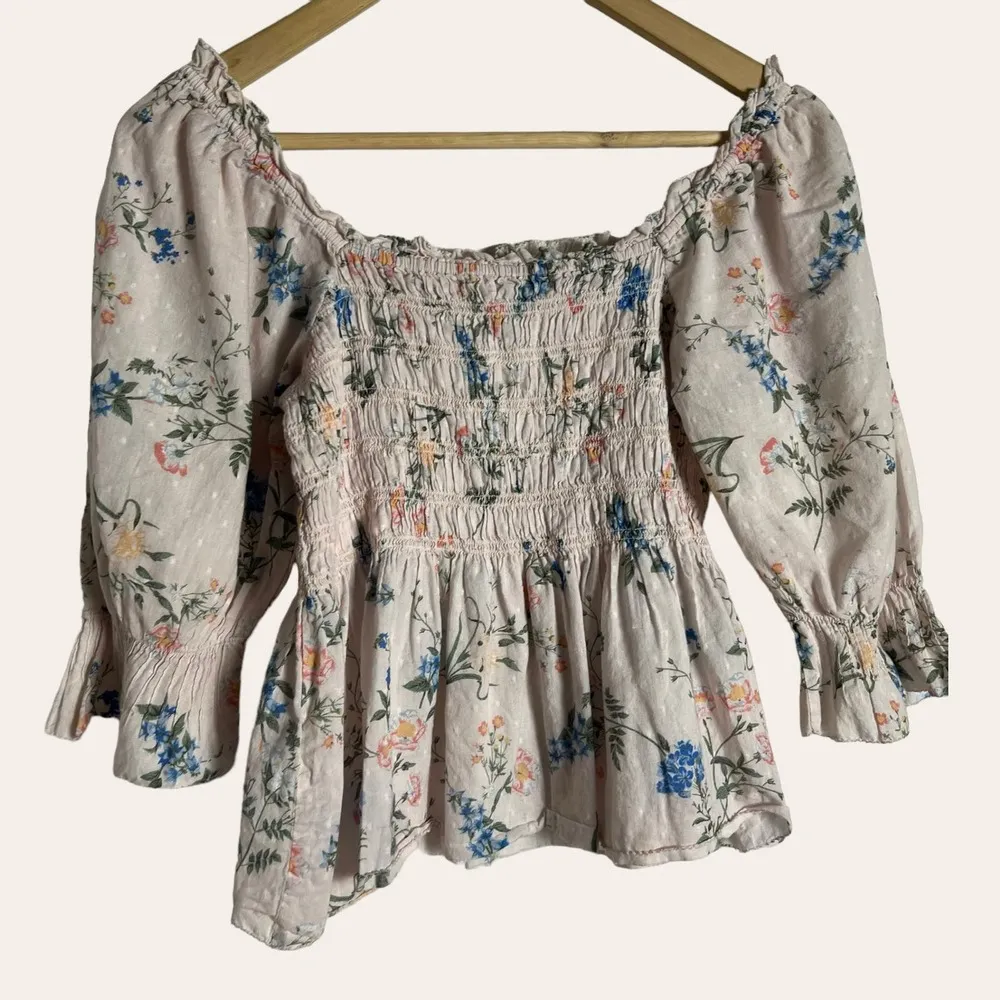 Saylor Clover Pink Floral Print Smocked Square Neck Puff Sleeve Top Size M - Image 12