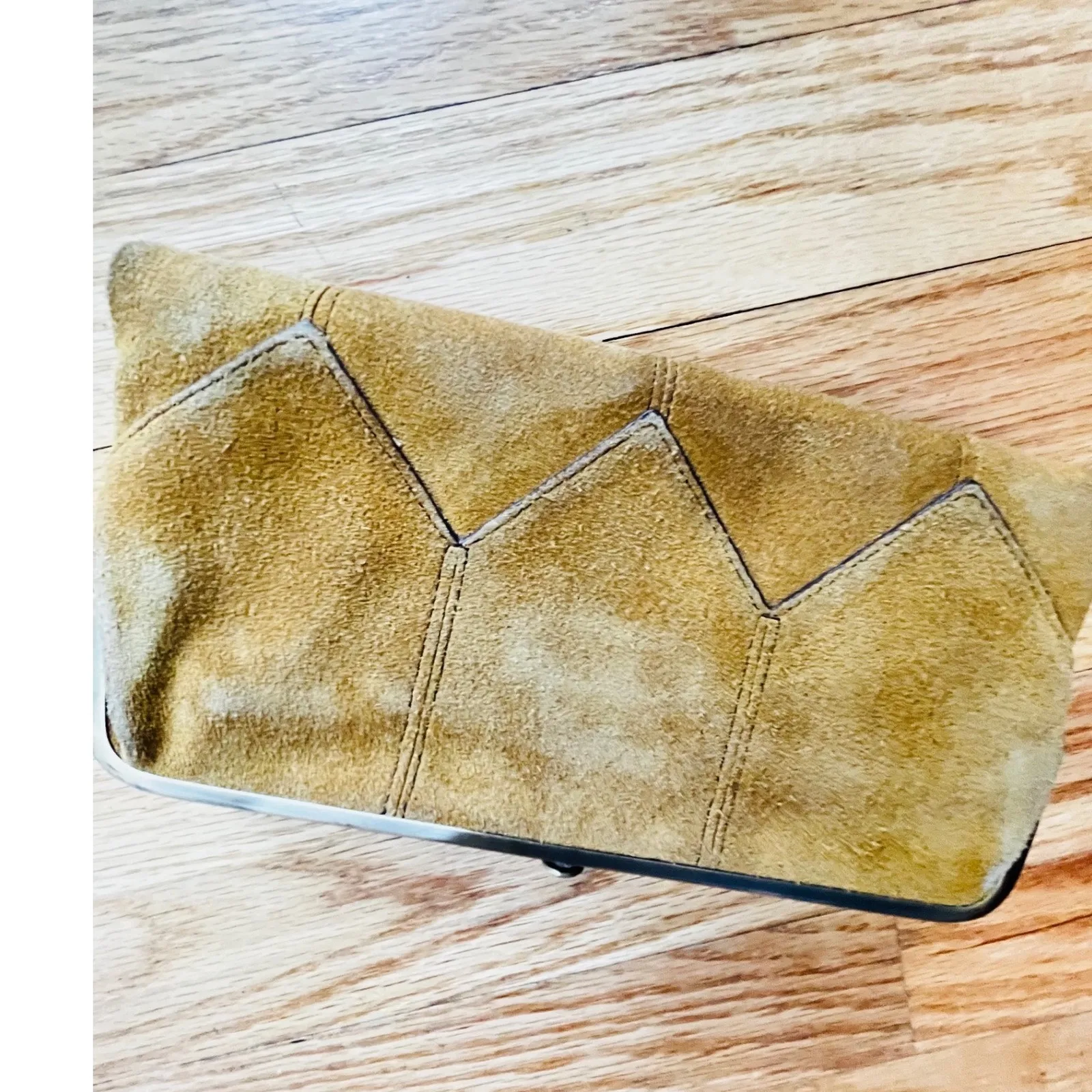 Hobo International Lauren Suede Clutch Wallet Brown Leather Floral Lining Tan - Image 12